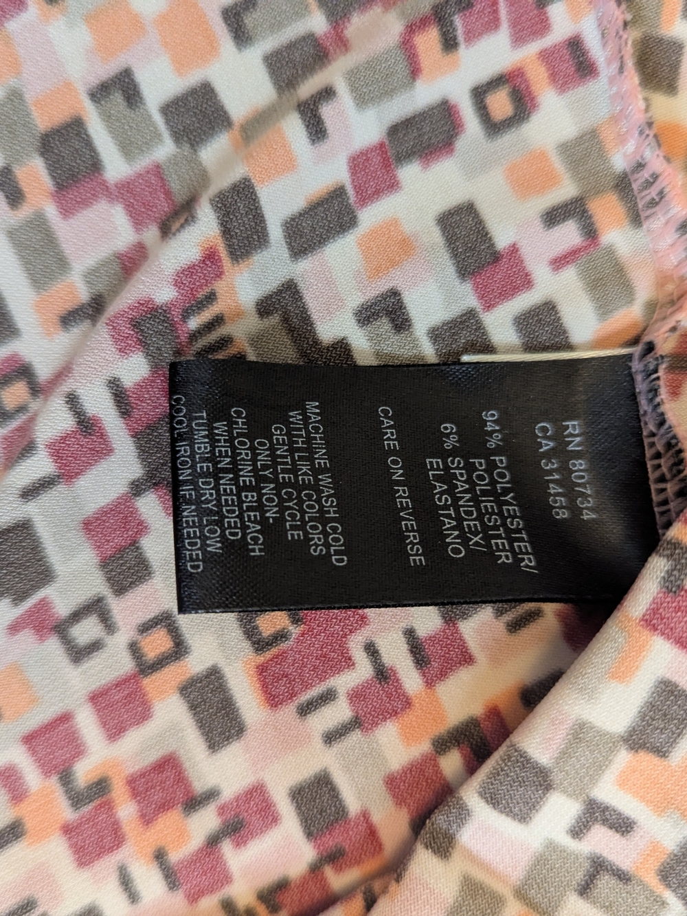 BCBGMaxAzria Multicolor Geometric Wrap Dress with Brown Polka Trim - Picture 6 of 8